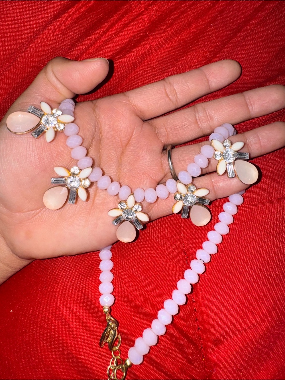 Delicate Pink Beaded Flower Necklace
